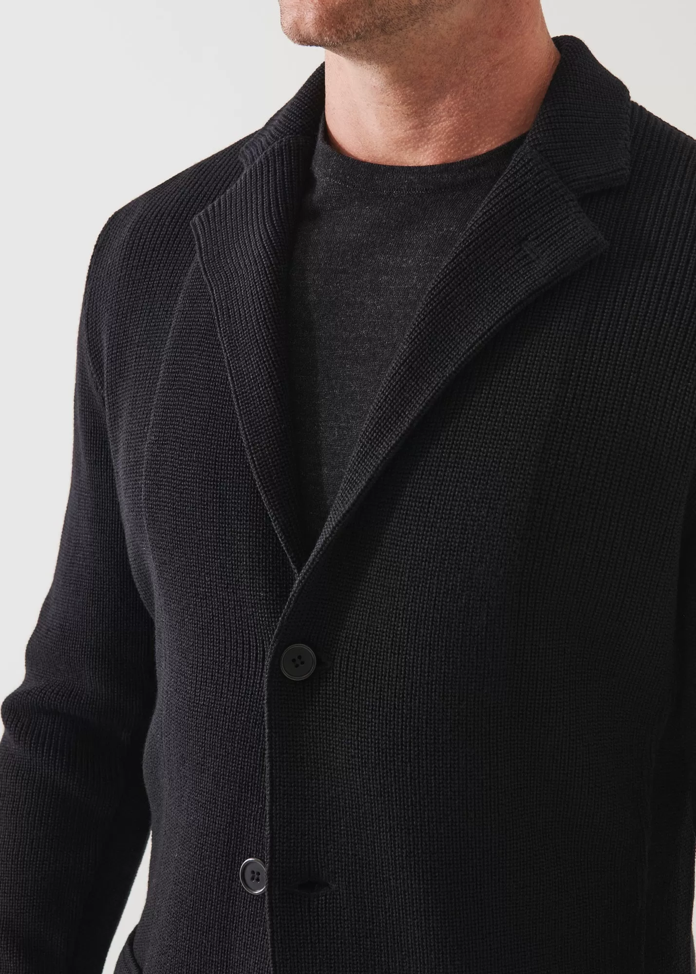 CARDIGAN STITCH MERINO WOOL 3-BUTTON BLAZER