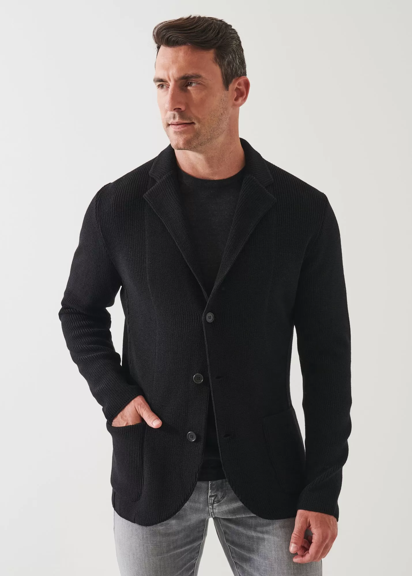 CARDIGAN STITCH MERINO WOOL 3-BUTTON BLAZER