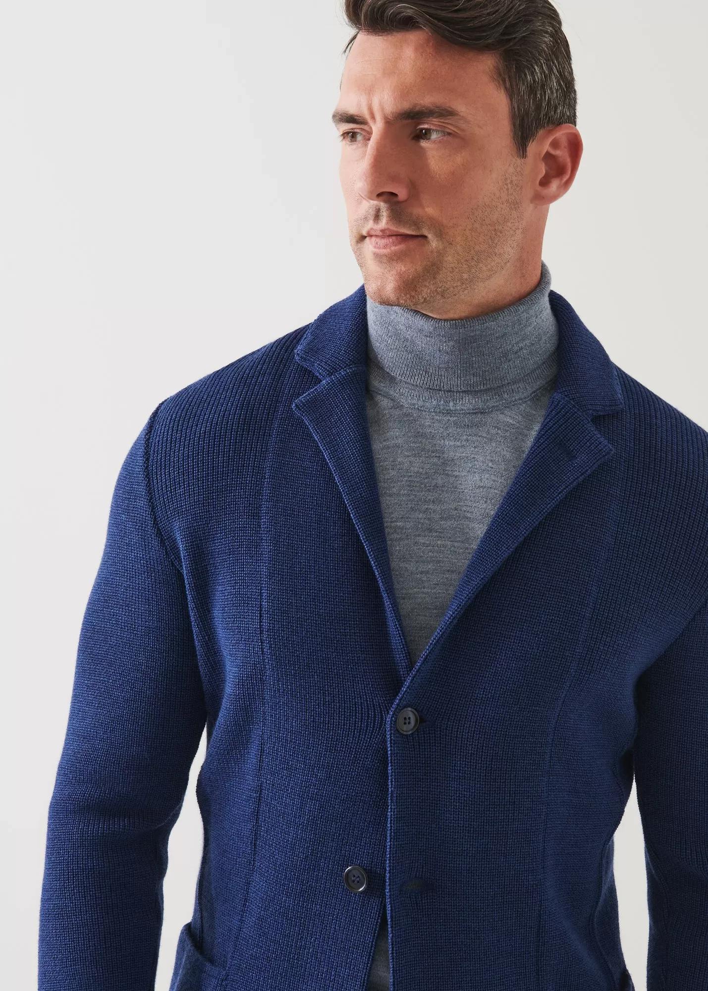 CARDIGAN STITCH MERINO WOOL 3-BUTTON BLAZER