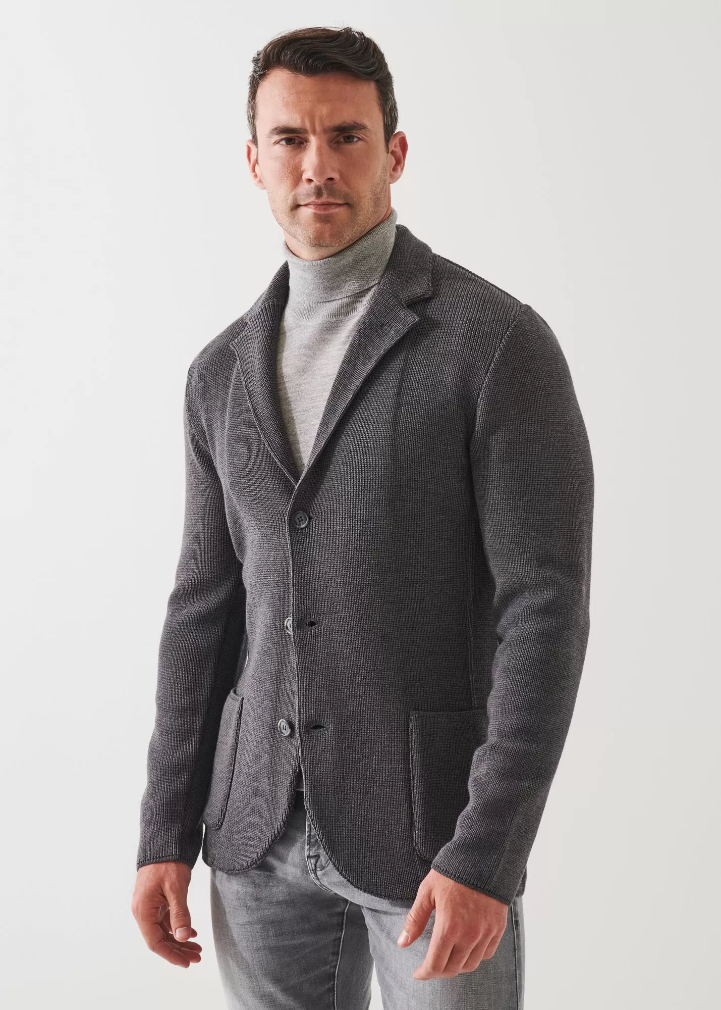 CARDIGAN STITCH MERINO WOOL 3-BUTTON BLAZER