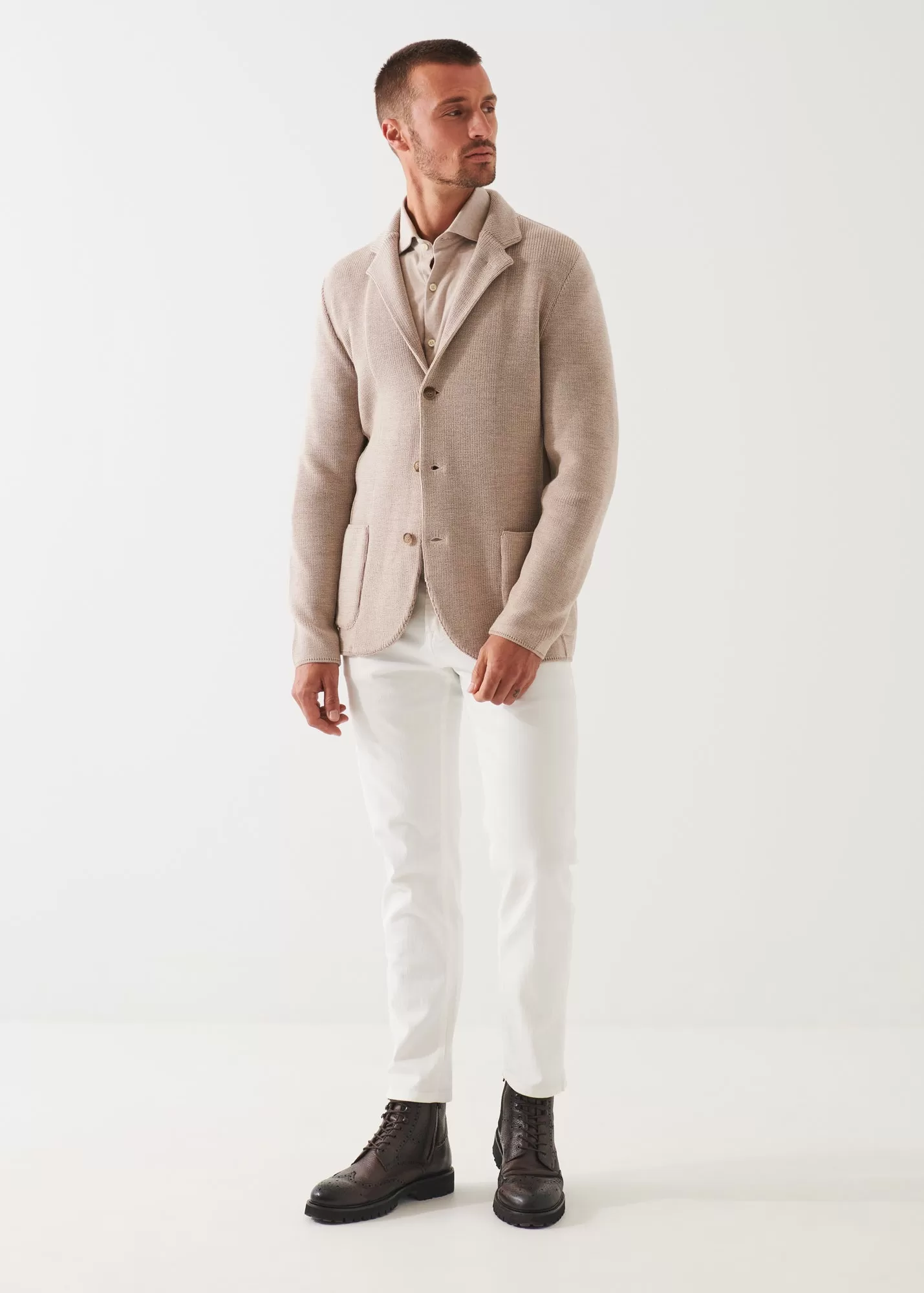 CARDIGAN STITCH MERINO WOOL 3-BUTTON BLAZER