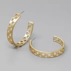 Check Cutout Metal Hoop Earrings