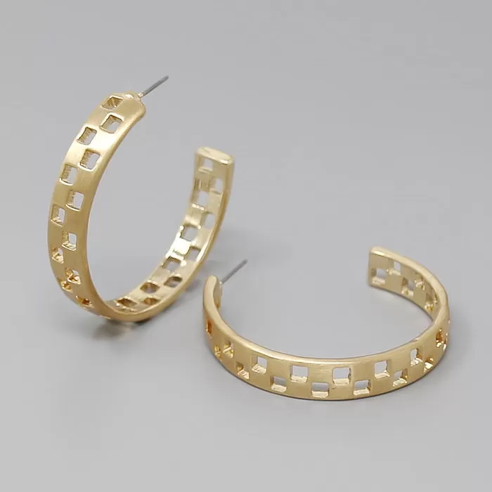 Check Cutout Metal Hoop Earrings