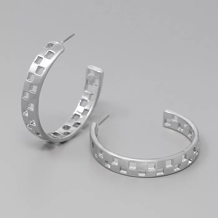 Check Cutout Metal Hoop Earrings