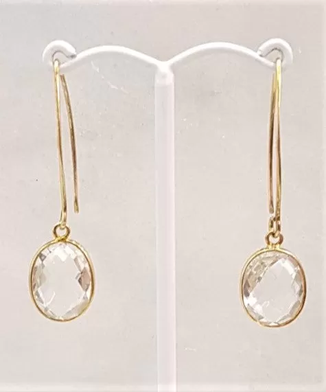 Clear Quartz Single Gem Drop V-hook Earrings