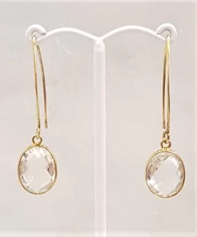 Clear Quartz Single Gem Drop V-hook Earrings