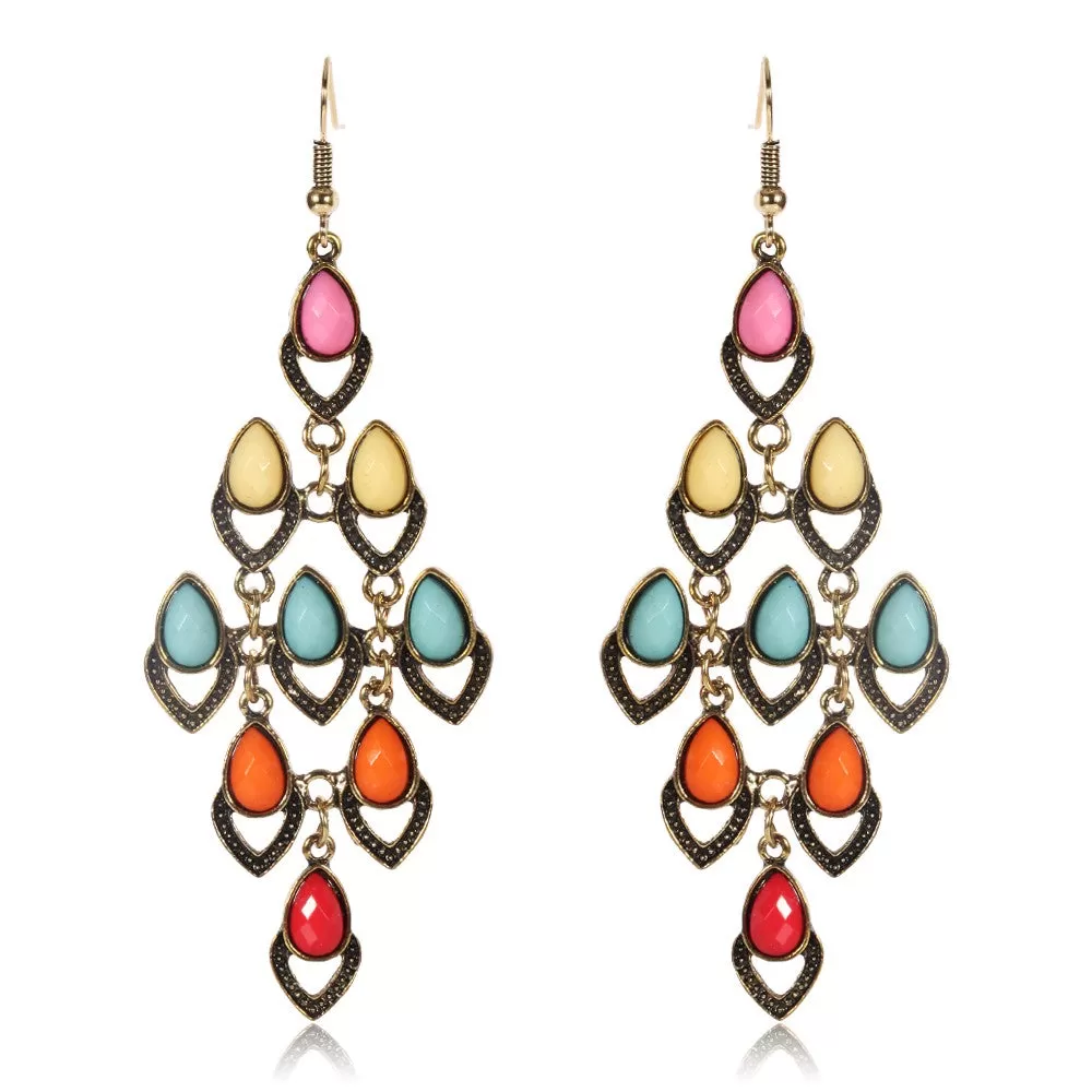 Colourful Rhombus Shaped Drop  Dangle Earring