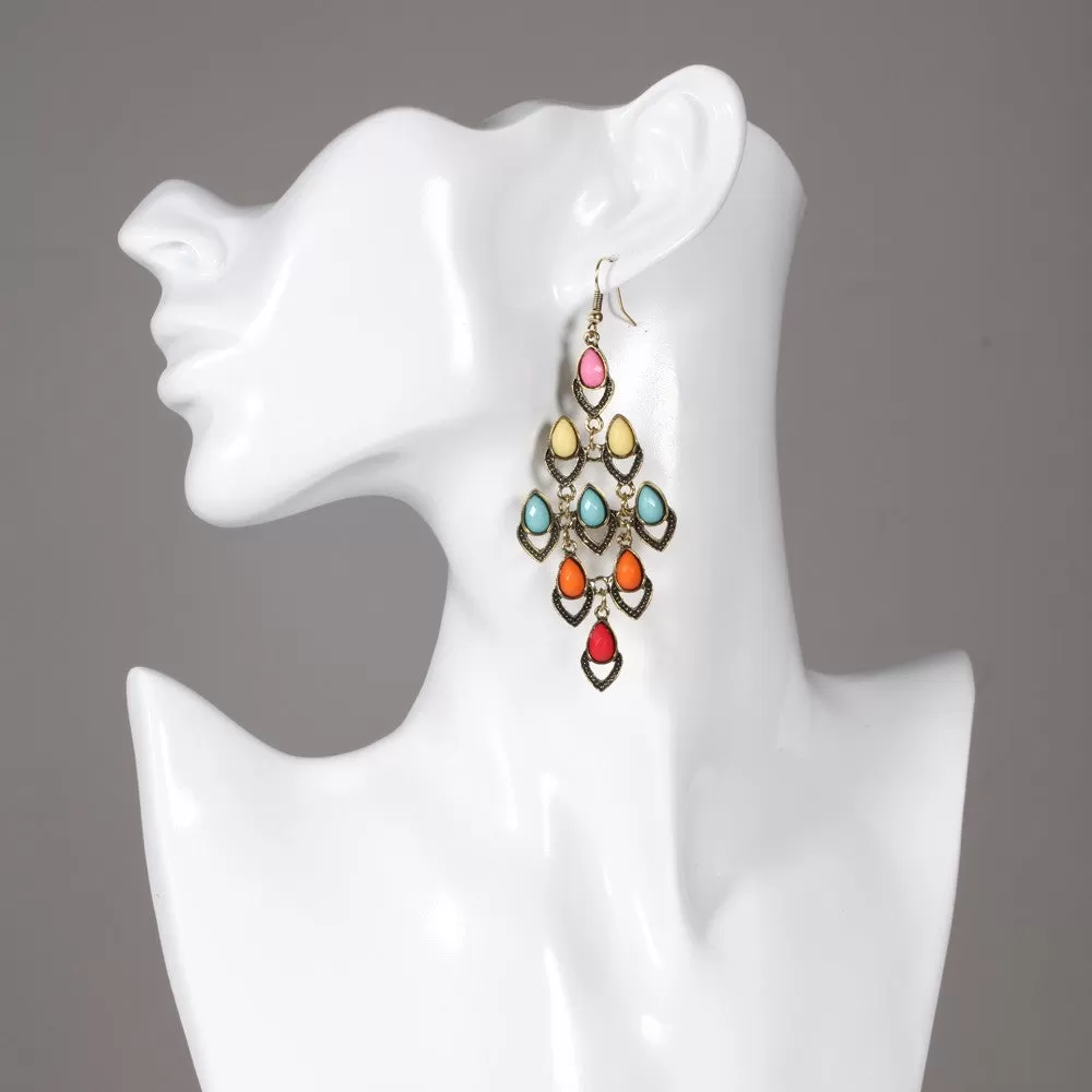 Colourful Rhombus Shaped Drop  Dangle Earring