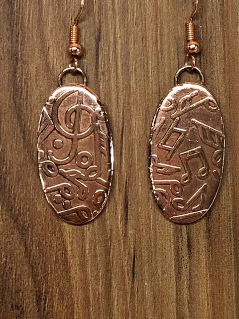 Copper Earrings with Music Notes