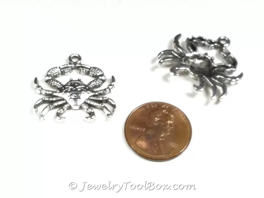 Crab Pendant Charms, Antique Silver Pewter, Lead Free, 23x24mm, Lot Size 12, #1243