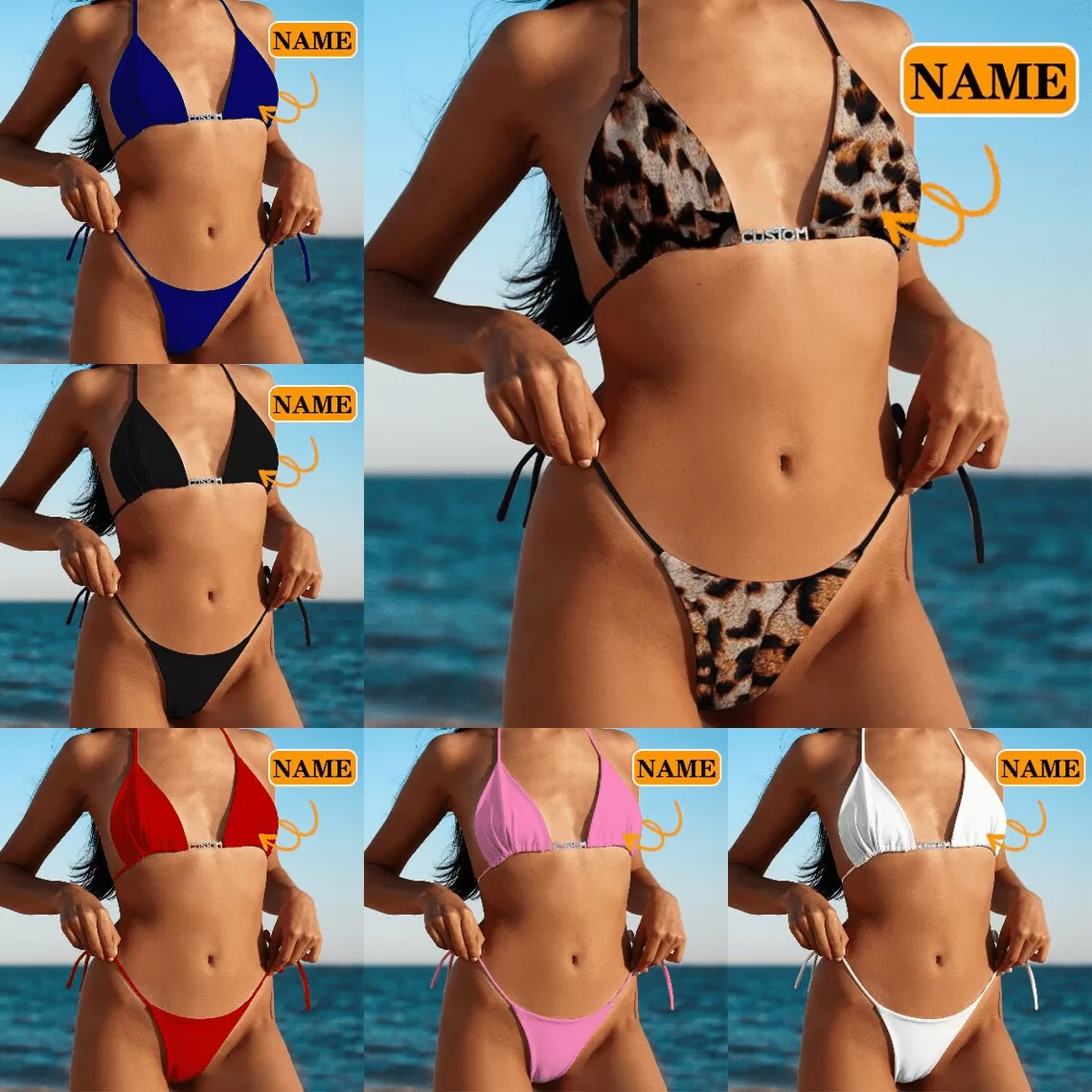 Custom Name Triangle Bikini Sets DIY Crystal Letters Personality Swimwear Beach Body Jewelry(Custom 1-7 Letters)