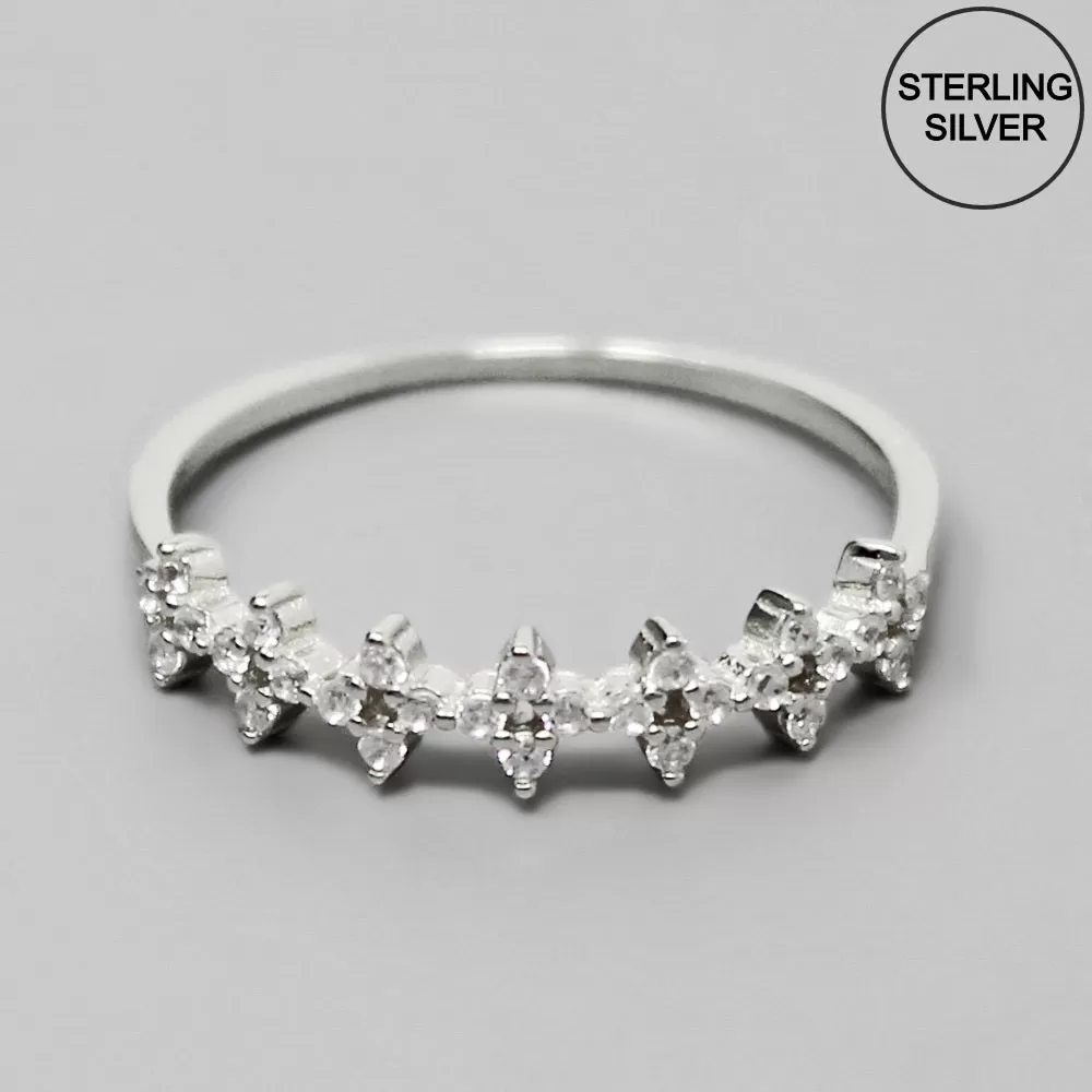 CZ Pave Flower Sterling Silver Ring