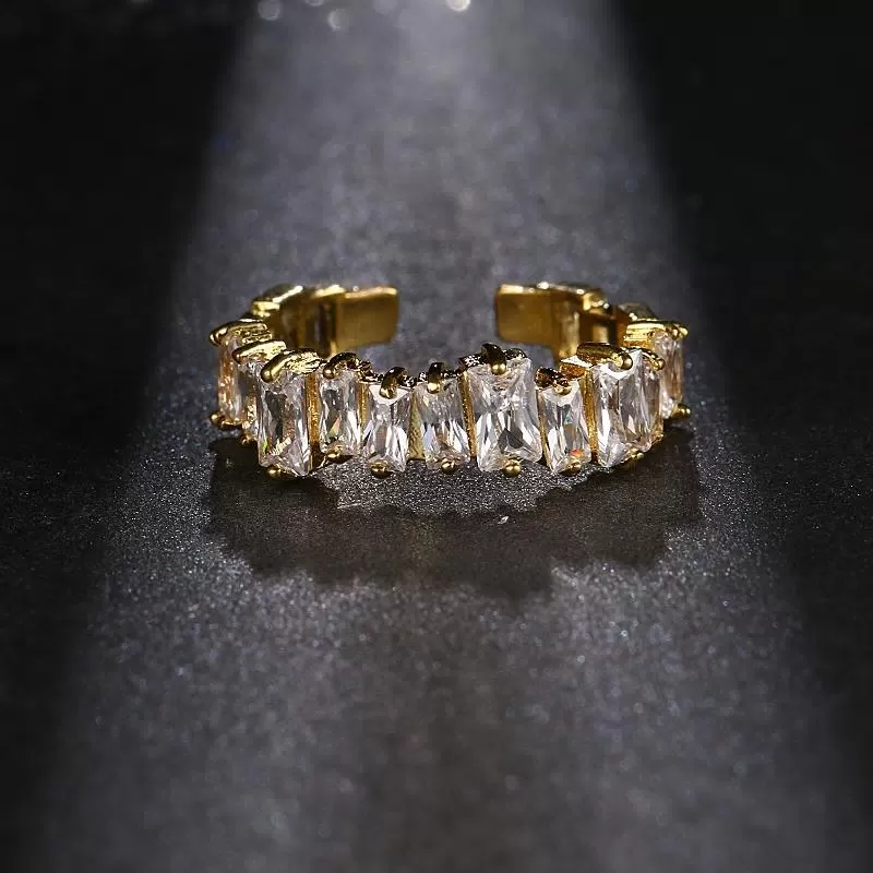 Cz Stone Pavement Abstract Shaped Golden Open - Ring