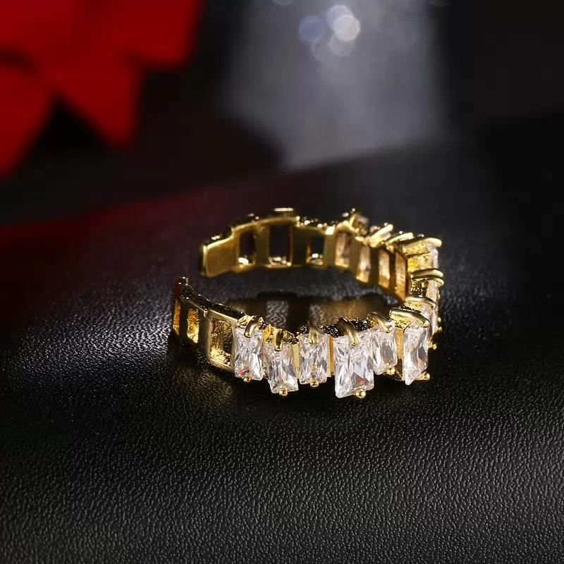 Cz Stone Pavement Abstract Shaped Golden Open - Ring