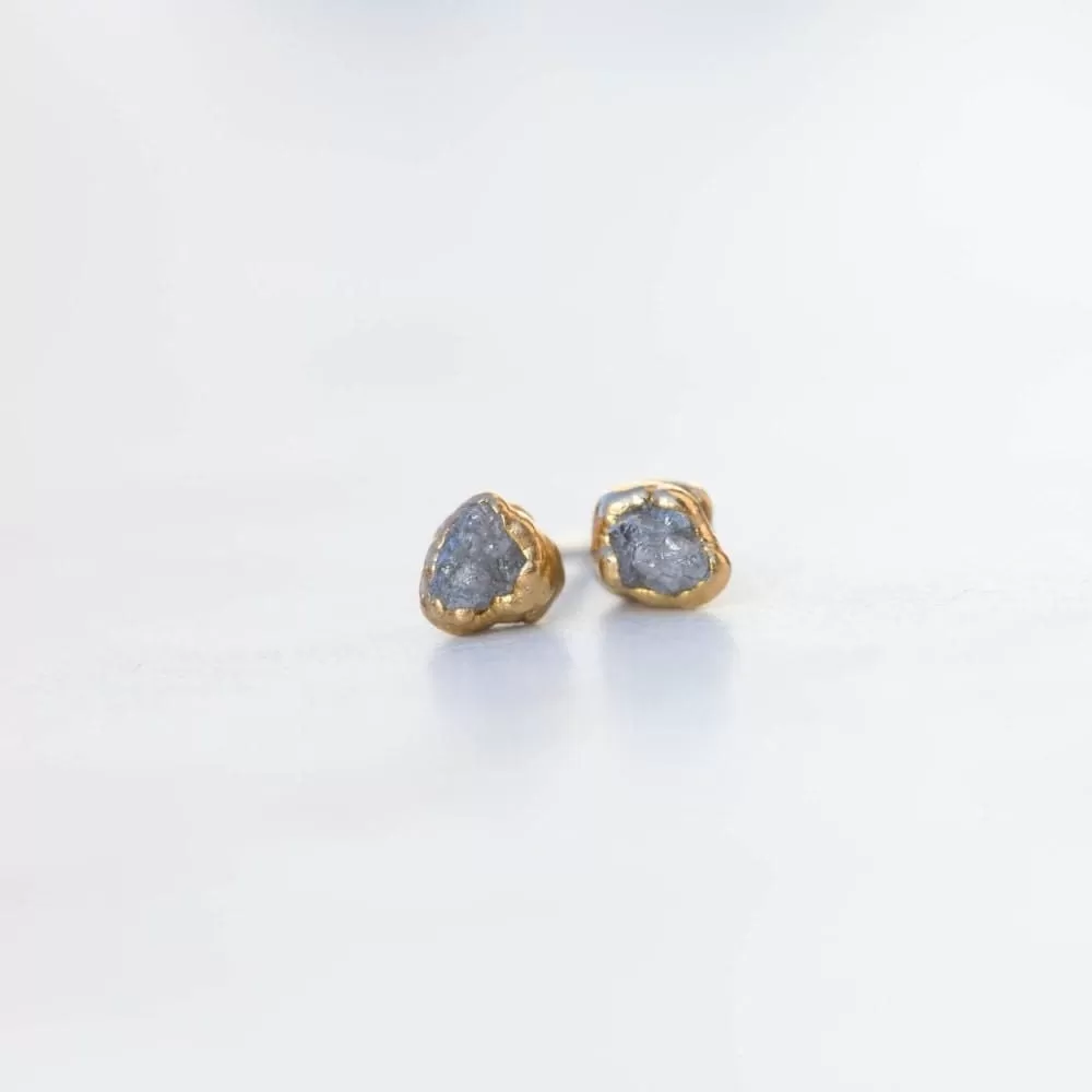 Dainty Raw Diamond Stud Earrings in Yellow Gold