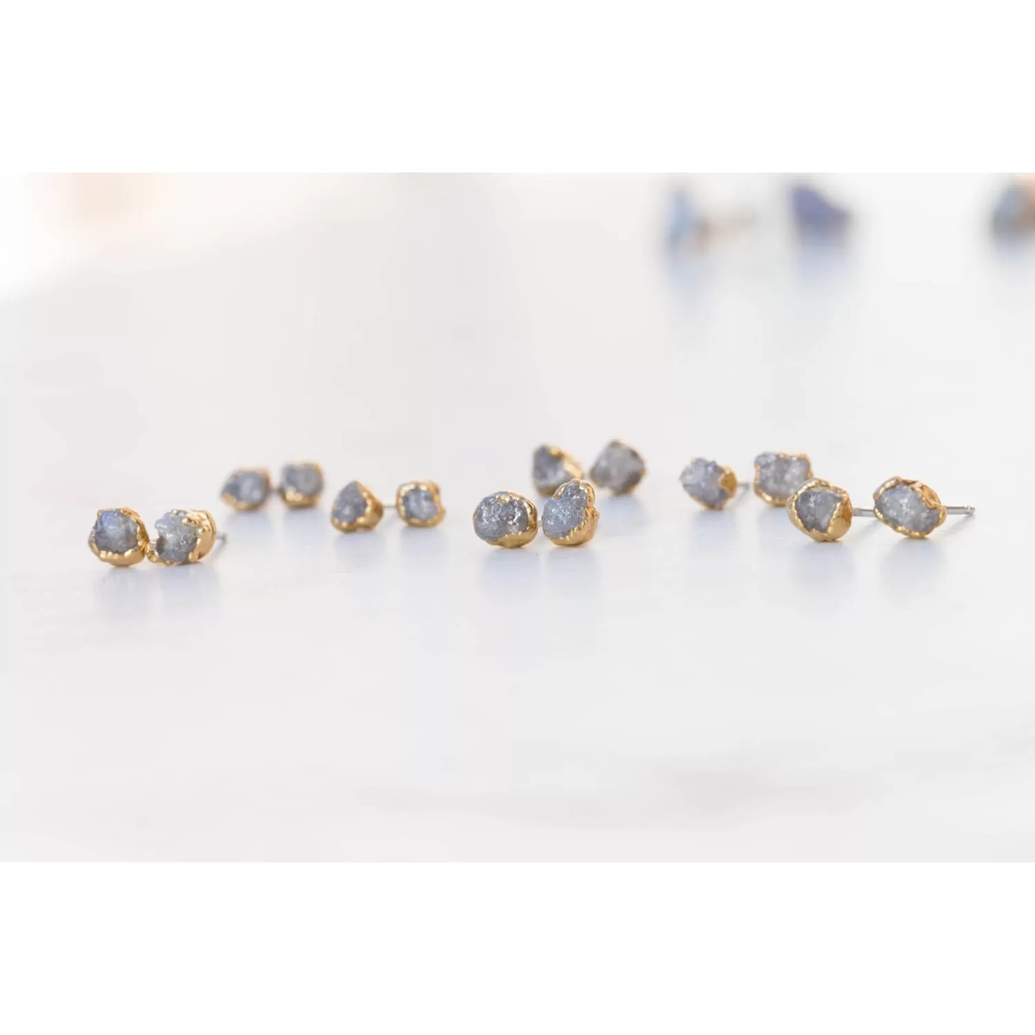 Dainty Raw Diamond Stud Earrings in Yellow Gold