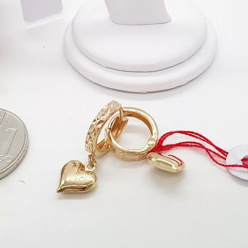 Dangling Heart Huggies Earrings 18K Gold