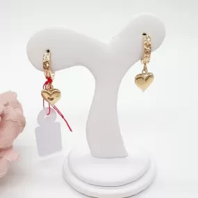 Dangling Heart Huggies Earrings 18K Gold