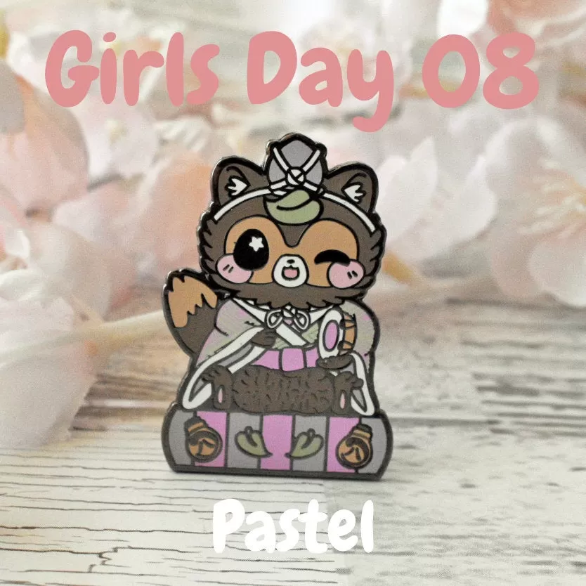 Drummer Tanuki: Girl's Day Animal Enamel Pins