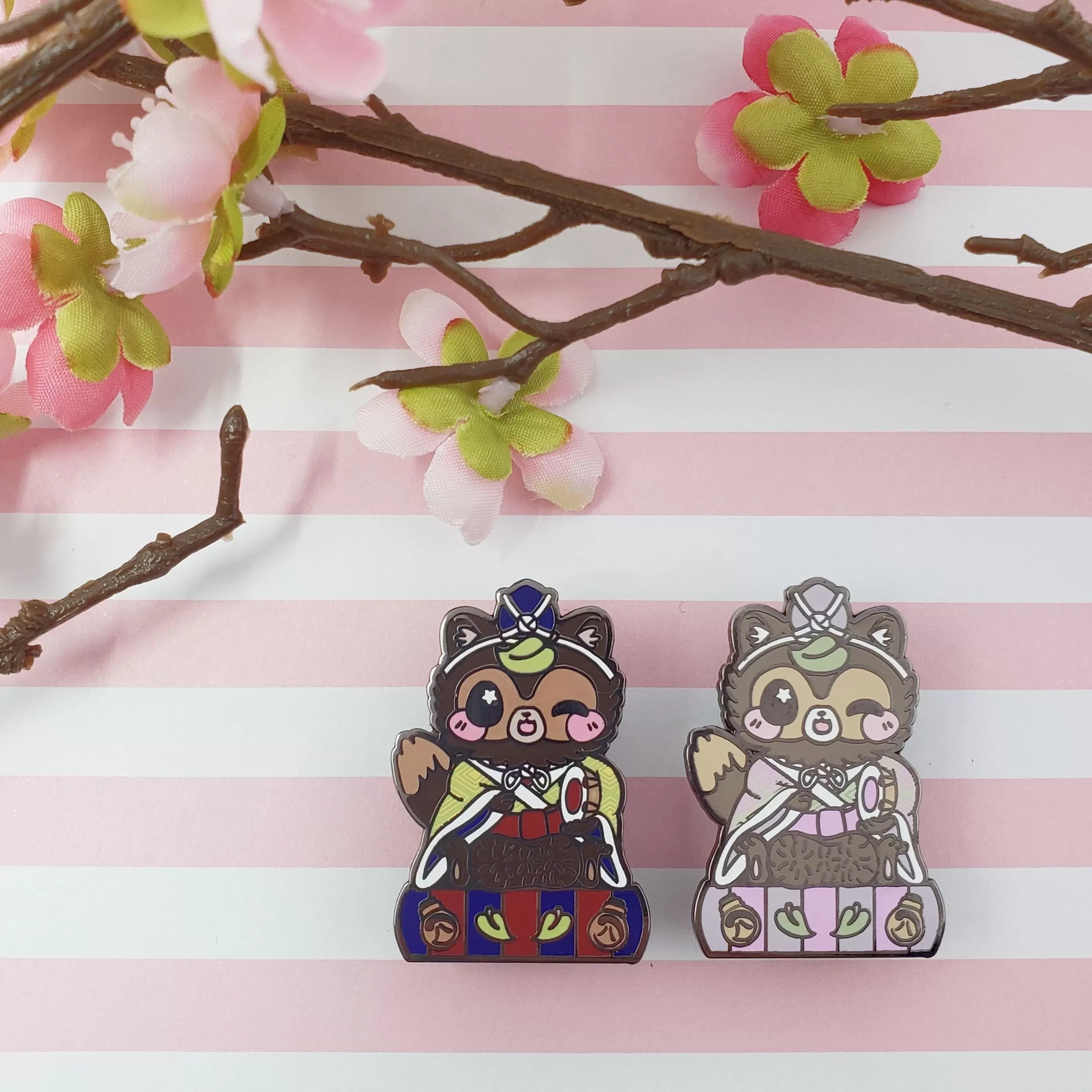 Drummer Tanuki: Girl's Day Animal Enamel Pins