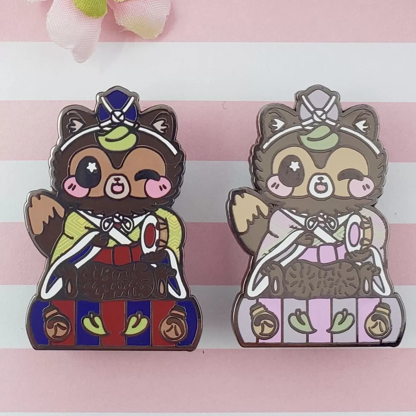 Drummer Tanuki: Girl's Day Animal Enamel Pins