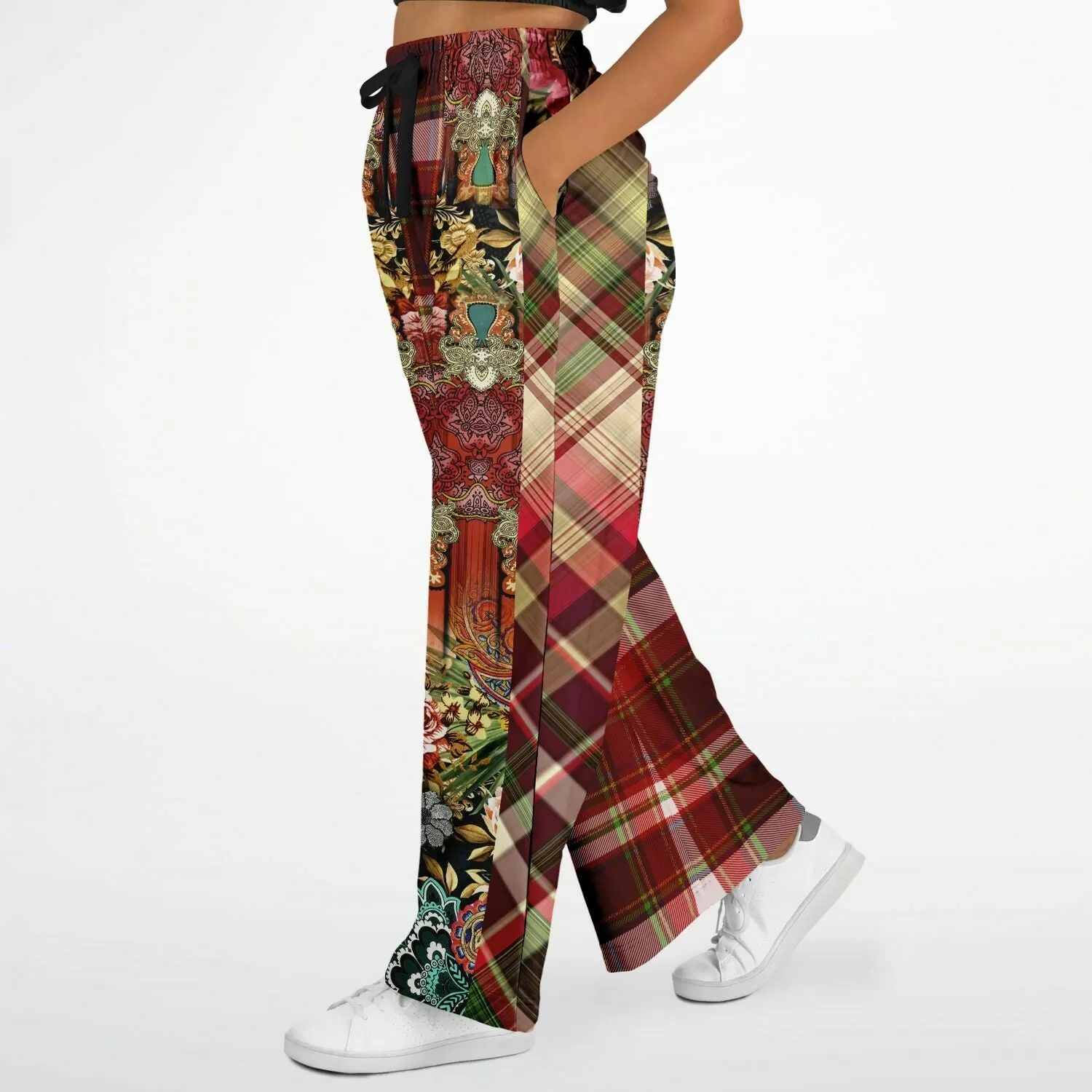 English Rose Plaid Eco-Poly Stretchy Phat Bellbottoms