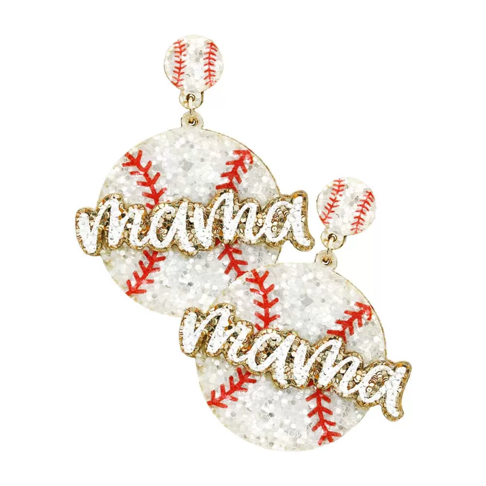 Felt Back Sequin Baseball Mama Dangle Earrings