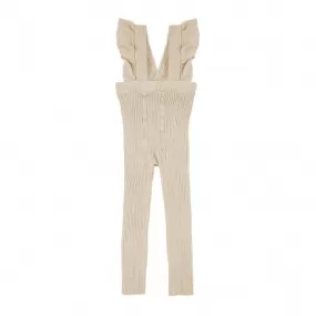 FLOUNCED SUSPENDER COTTON LEGGINGS LINEN