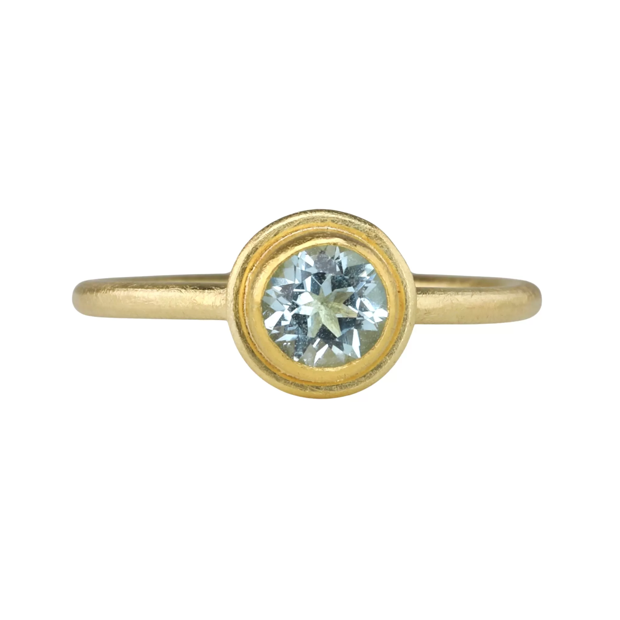 Frame Bezel-Set Round Aquamarine Ring