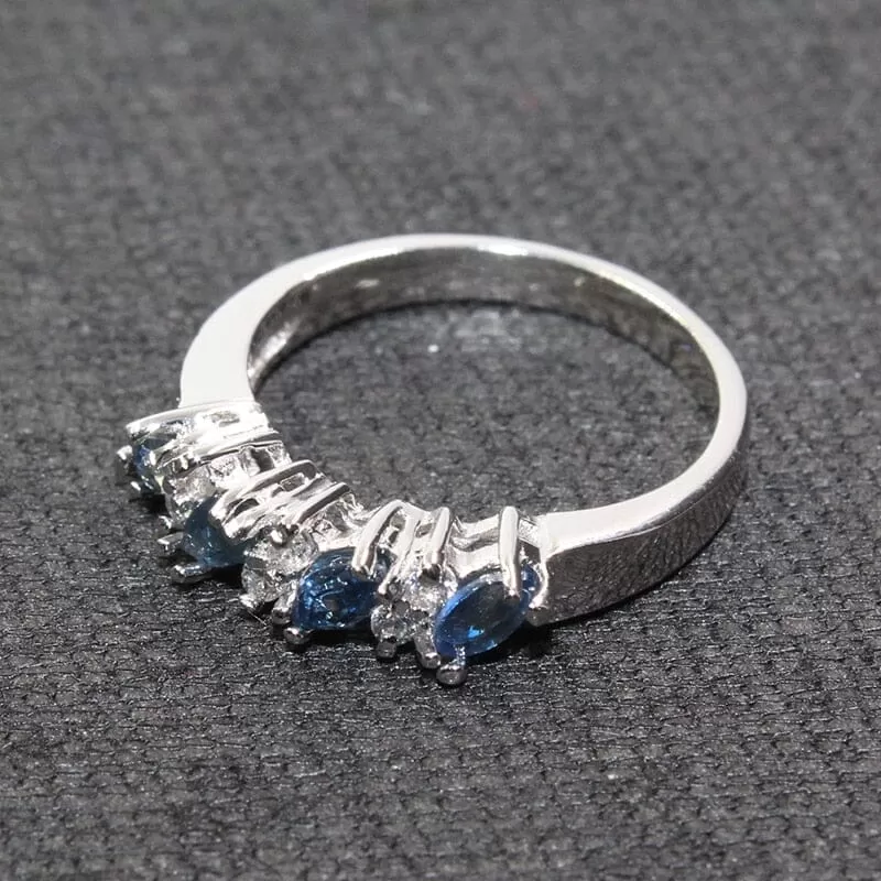 Genuine Marquise-Cut Sapphire Ring - 925 Sterling Silver