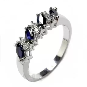 Genuine Marquise-Cut Sapphire Ring - 925 Sterling Silver