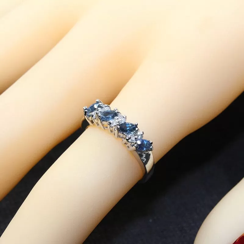 Genuine Marquise-Cut Sapphire Ring - 925 Sterling Silver