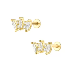 Gold Marquise CZ Diamond Flat Back Earrings for Women