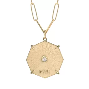 Gold Octagon Seek Pendant with Pear-Shape Diamond