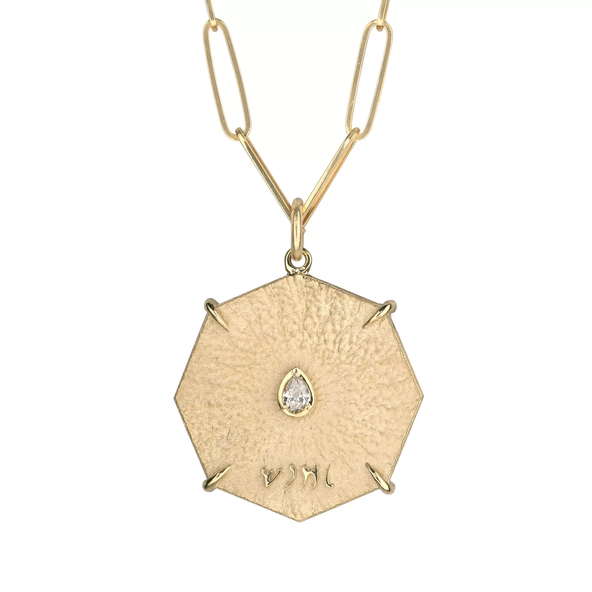 Gold Octagon Seek Pendant with Pear-Shape Diamond