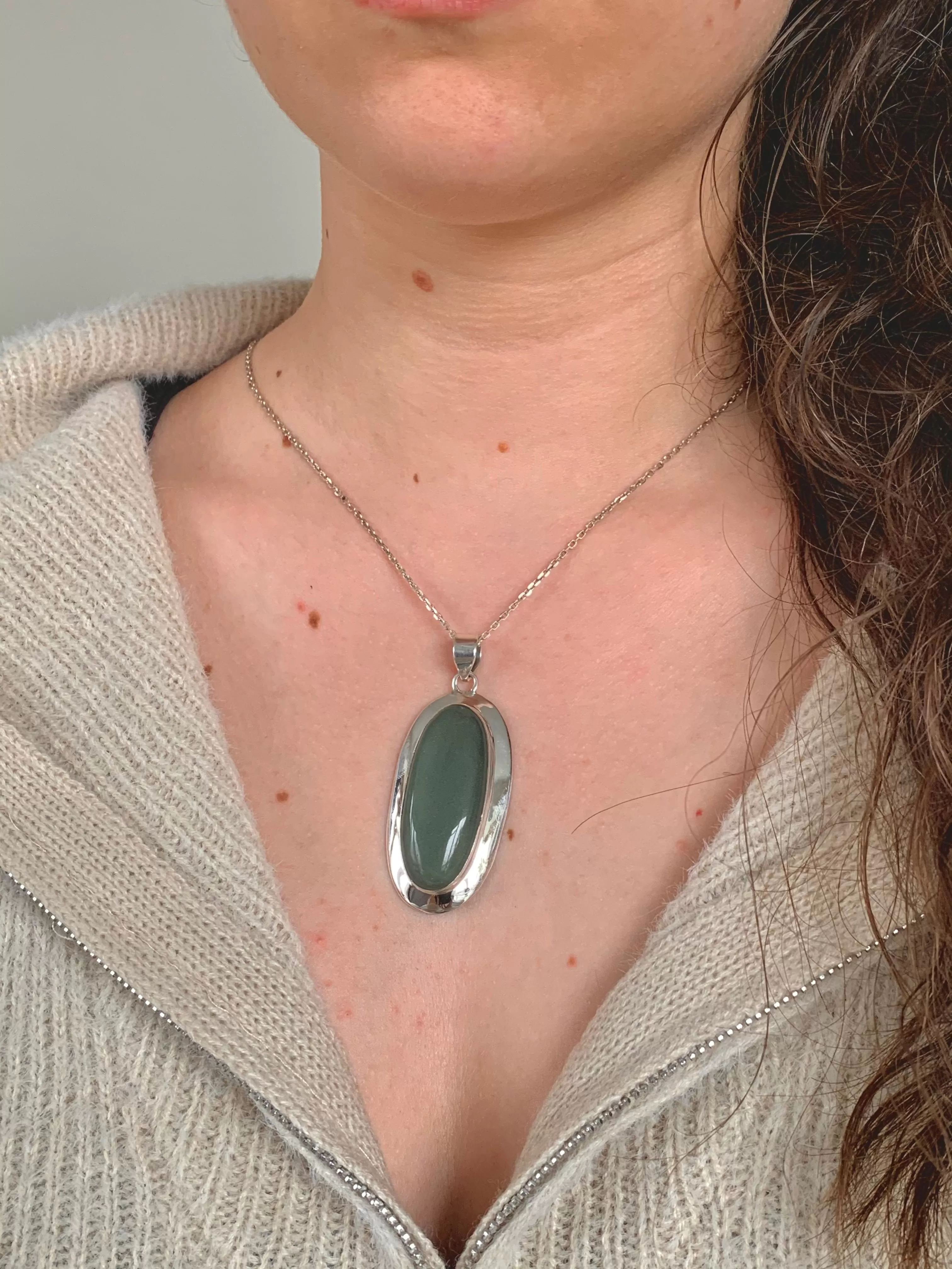 Green Aventurine Medea Pendant - Long Oval