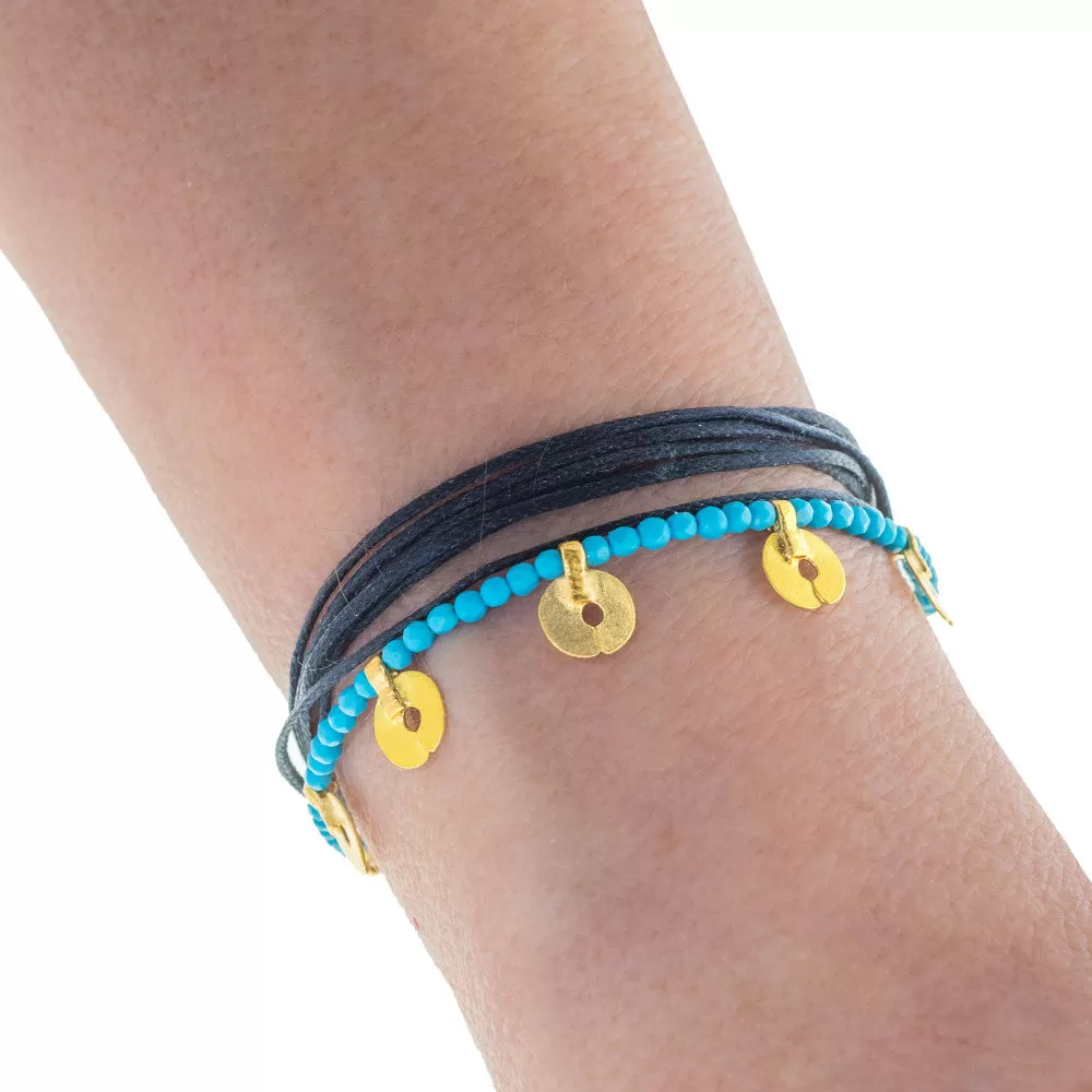 Handmade Bracelet With Gold Plated Silver Elements & Turquoise Stones