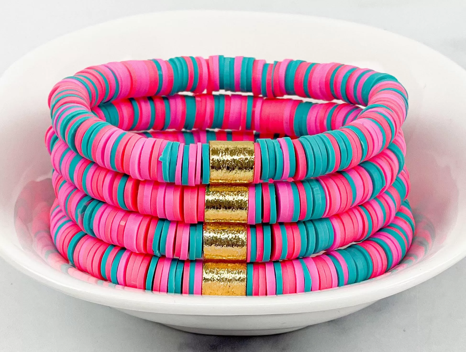 Heishi Color Pop Bracelet DIY Kit Gold Barrel