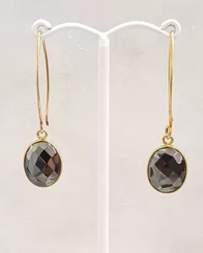 Hematite Single Gem Drop V-hook Earrings