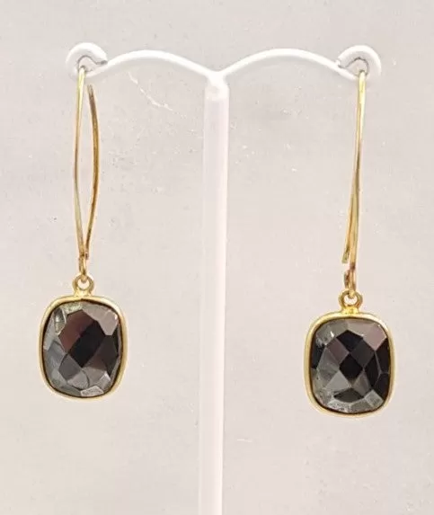 Hematite Single Gem Drop V-hook Earrings