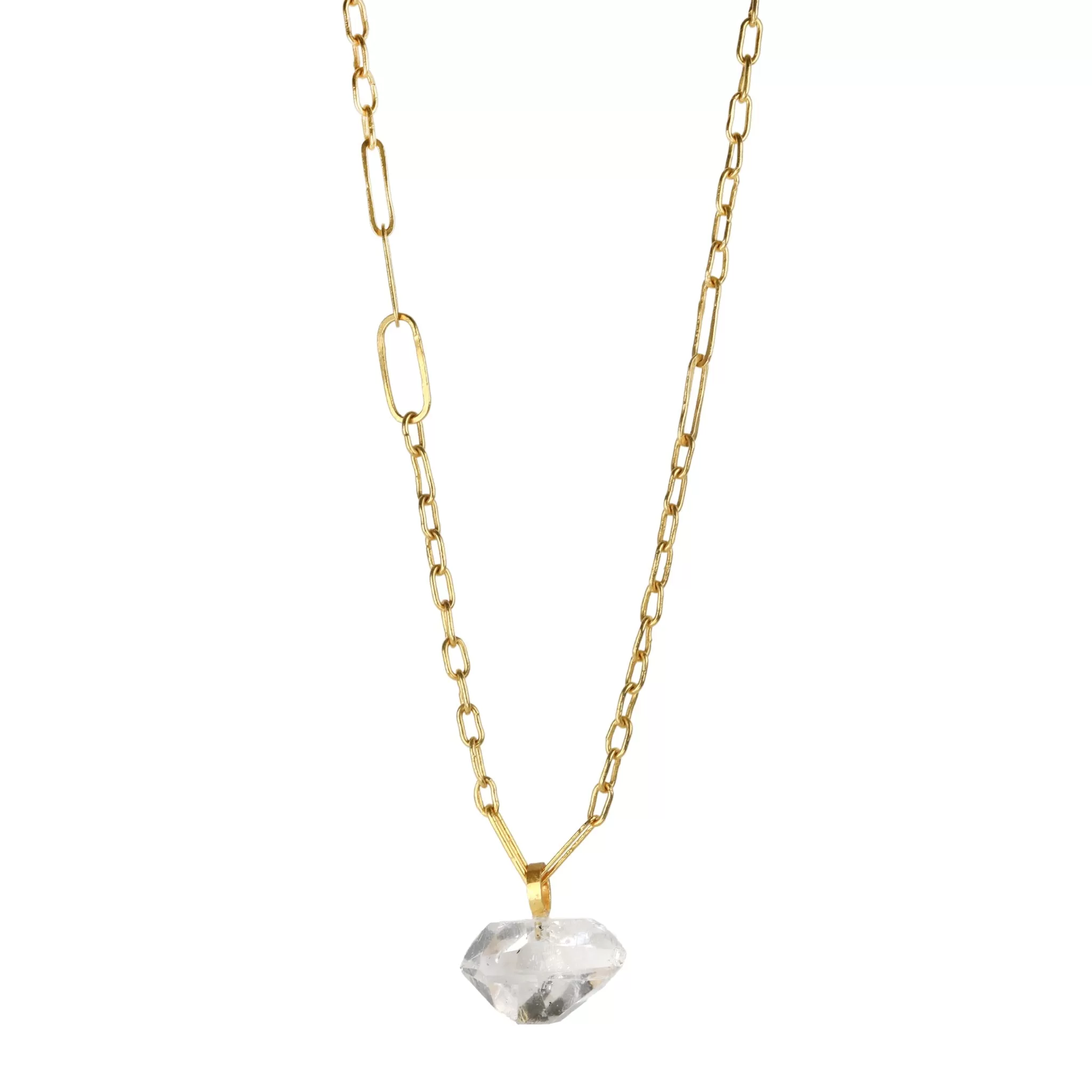 Herkimer Diamond Quartz Pendant with 22K Gold Bale