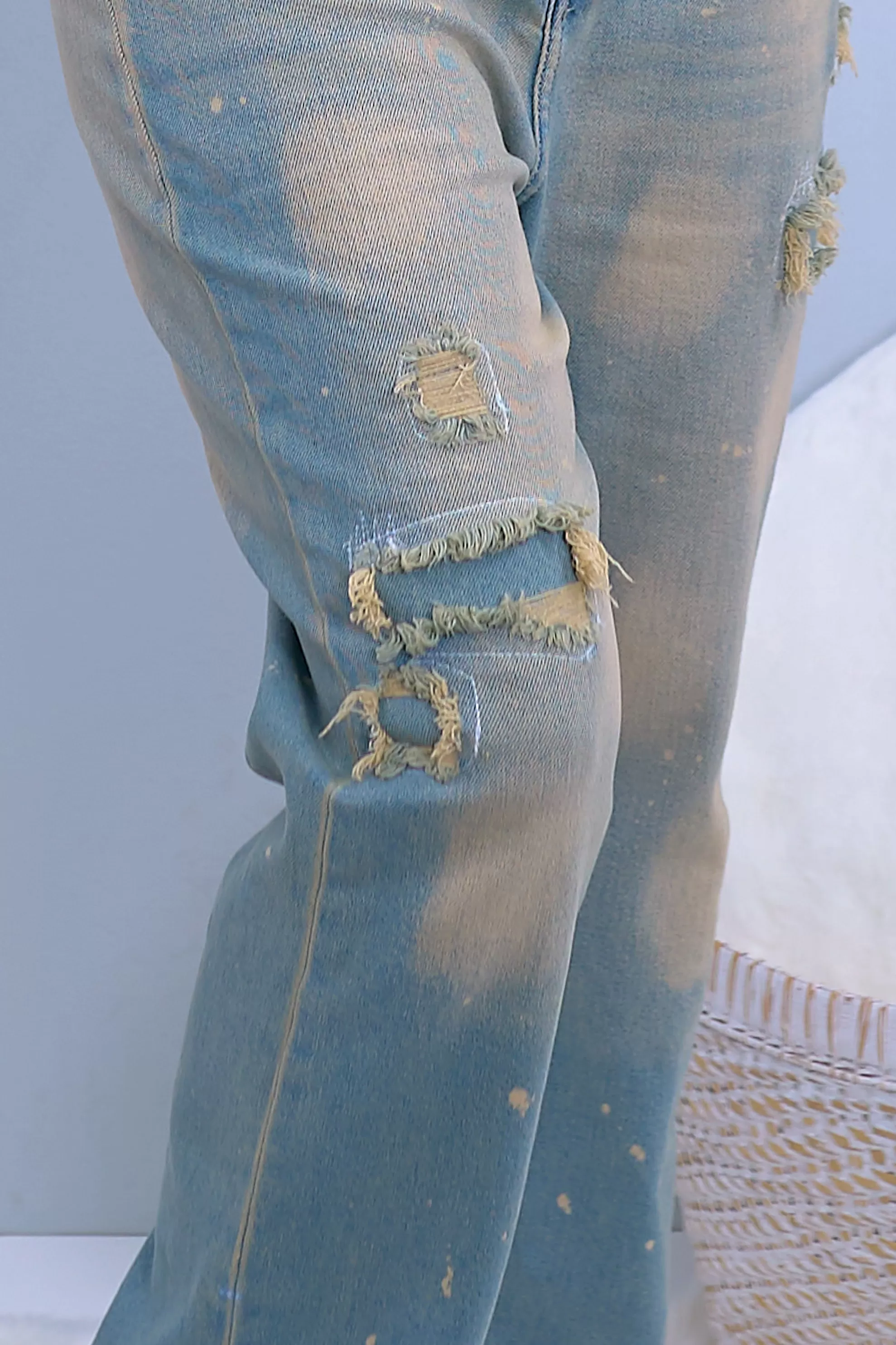 High Waist Jeans mit breitem Aufschlag, denim-sand