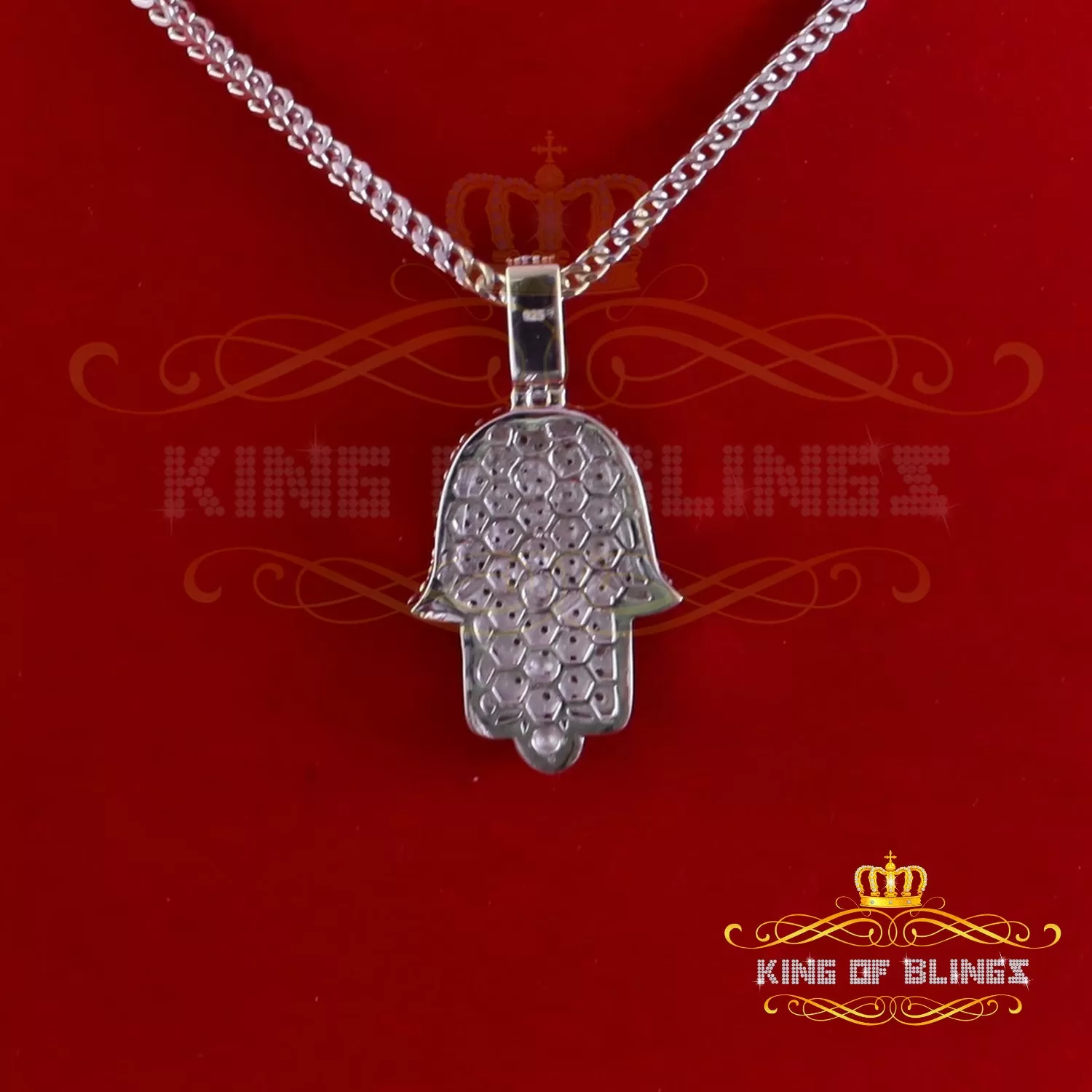 King Of Bling's Charm Hamsa Pendant 3.0ct VVS D Moissanite White Sterling Silver Men's & Women's