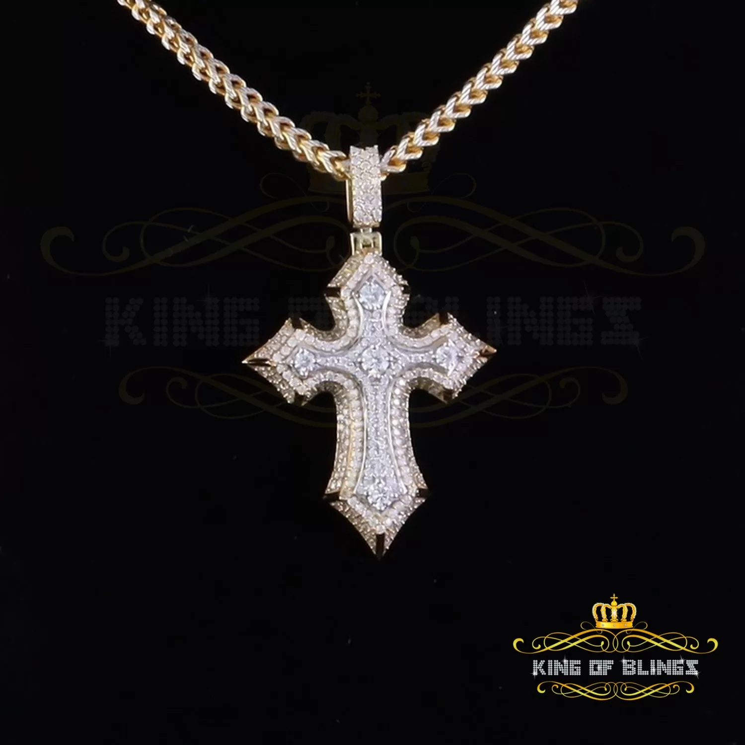 King Of Bling's Moissanite Men's & Women 7.50ct VVS D Sterling Yellow Silver Charm Cross Pendant