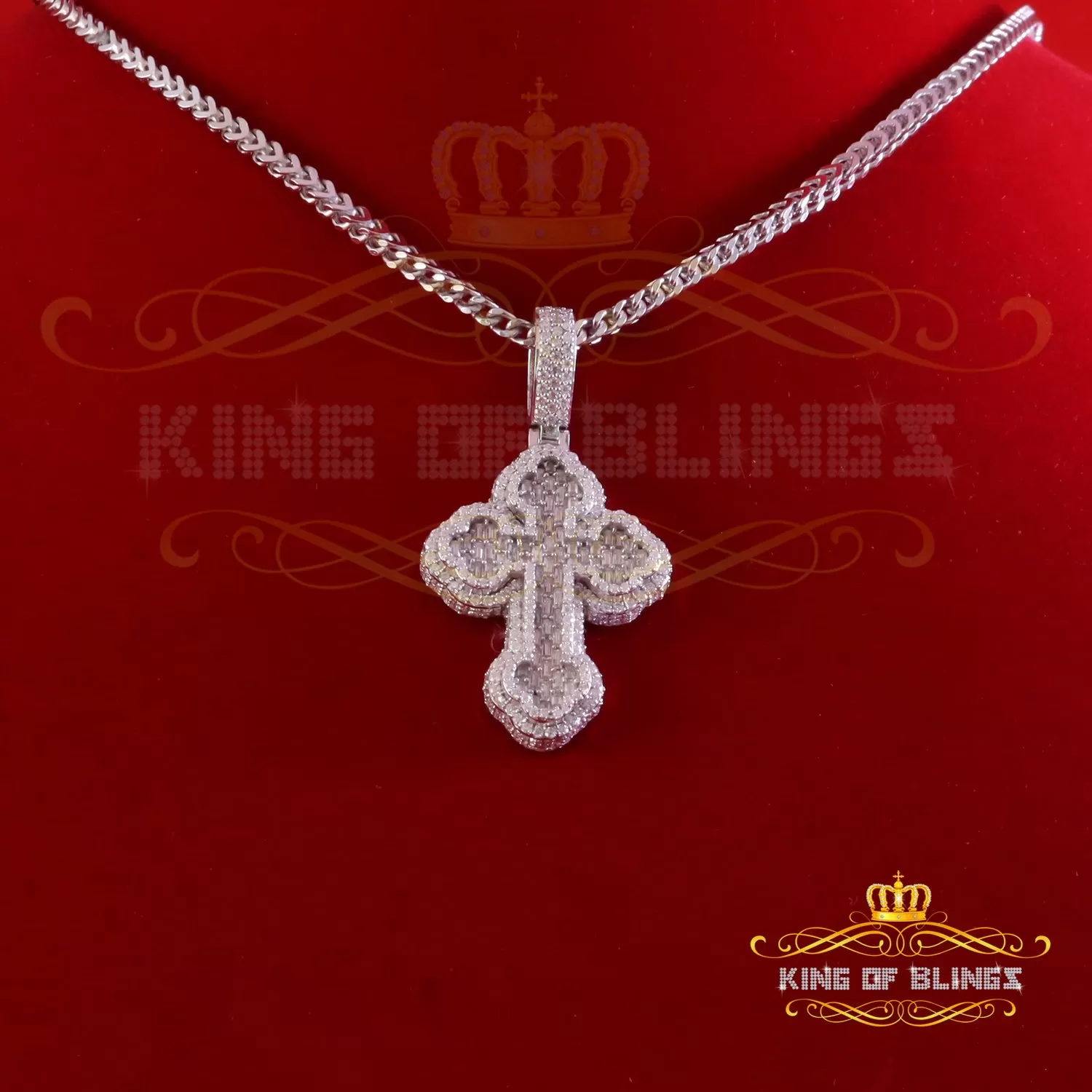 King Of Bling's New Buttony Cross 925 Silver White 4.50ct VVS D Moissanite Pendant Men's/Womens