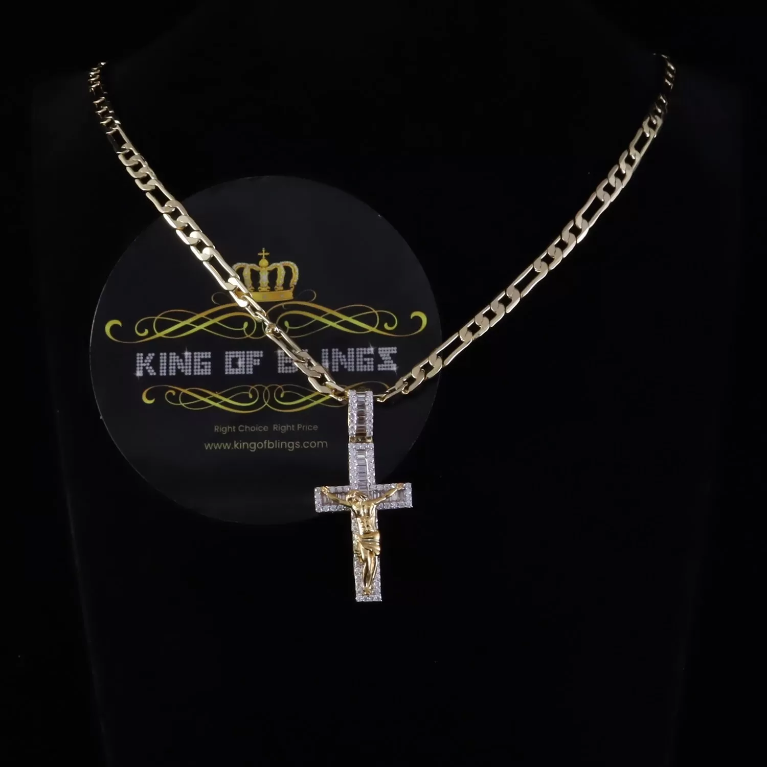 King Of Bling's Yellow Silver 2.25ct VVS D Clr. Moissanite Baguette Jesus Cross Pendant Women's