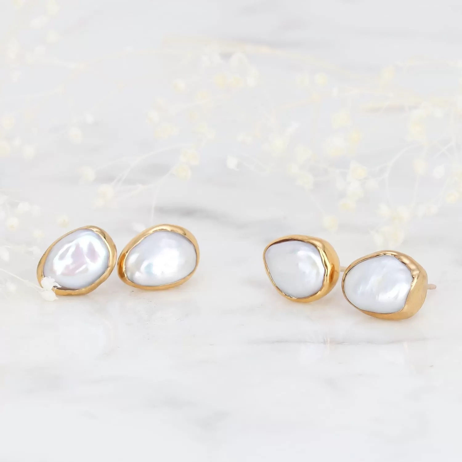 Large Raw Pearl Stud Earring