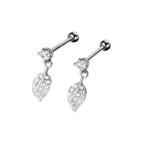 Leaf-shape Dangle Diamond Push Ball Back Earring