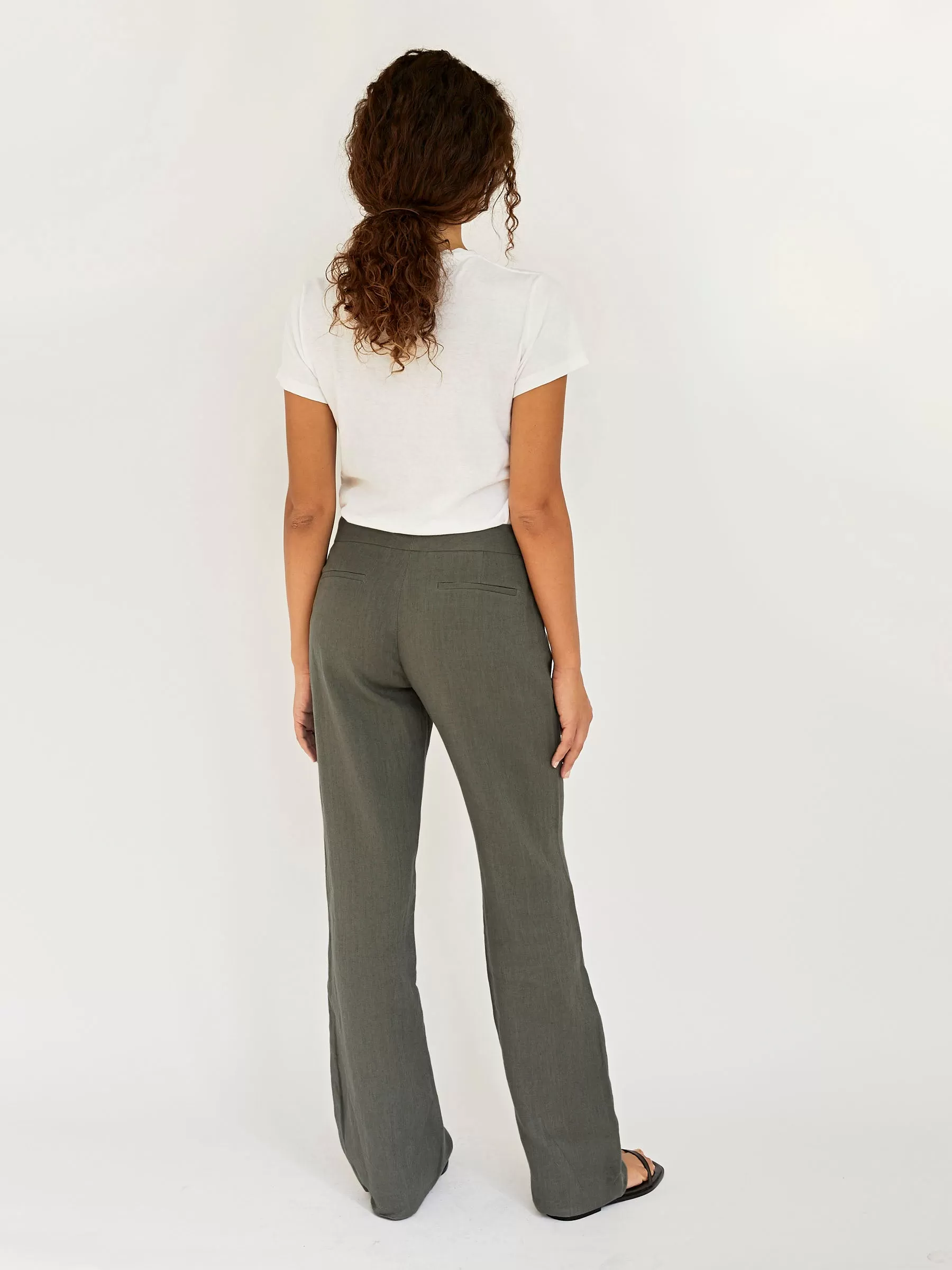 Linen Mid Rise Straight Pants