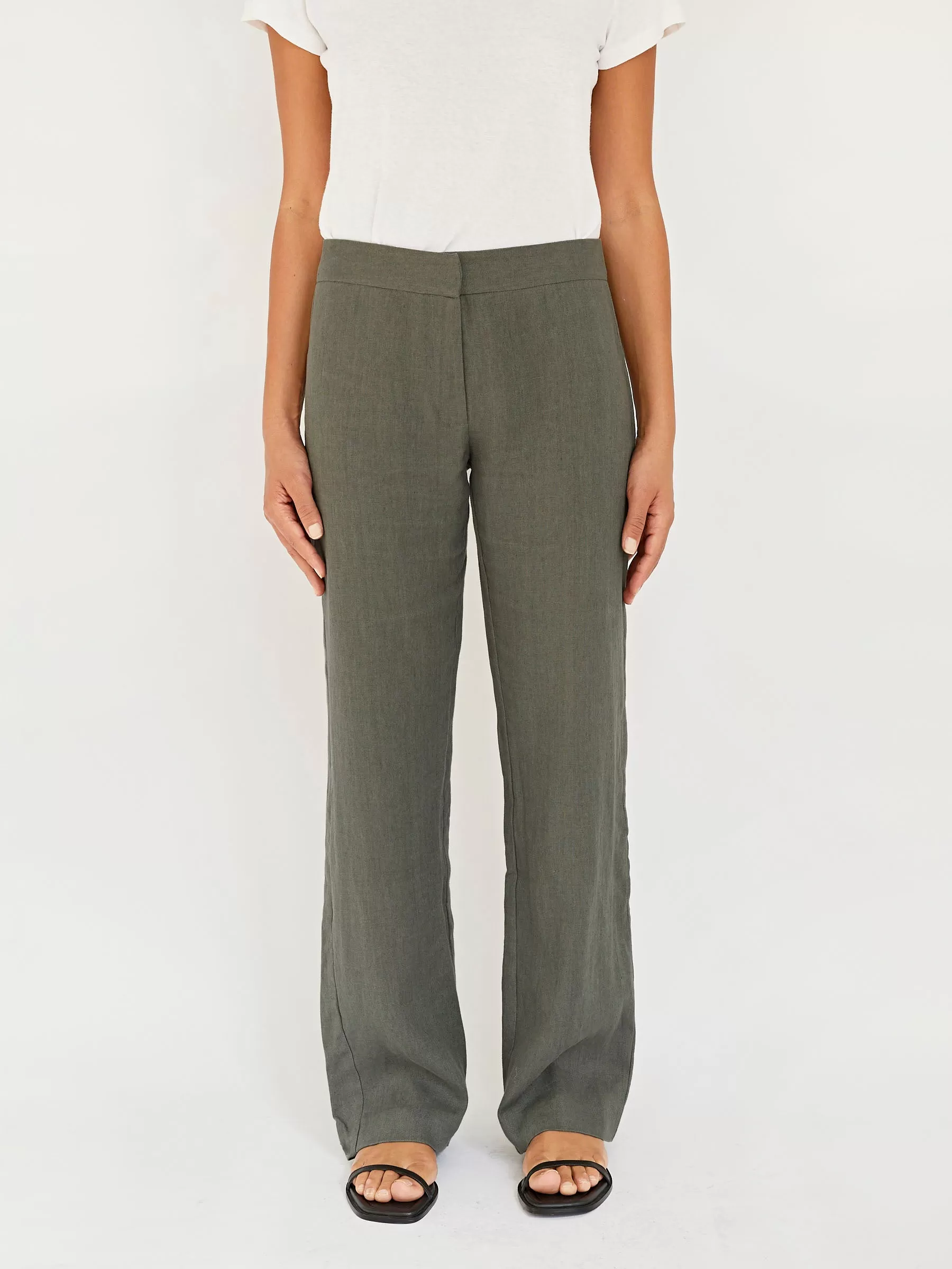 Linen Mid Rise Straight Pants